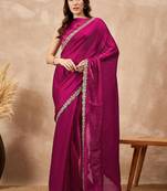 Magenta gota lace embroidered border organza saree