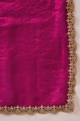 Magenta gota lace embroidered border organza saree