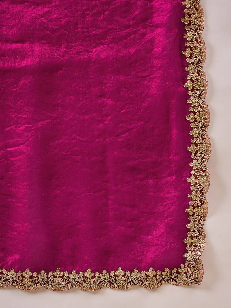 Magenta gota lace embroidered border organza saree