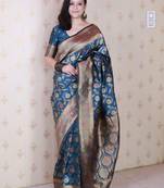 Blue floral woven design zari banarasi saree