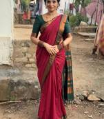 Red woven design zari silk blend handloom banarasi saree