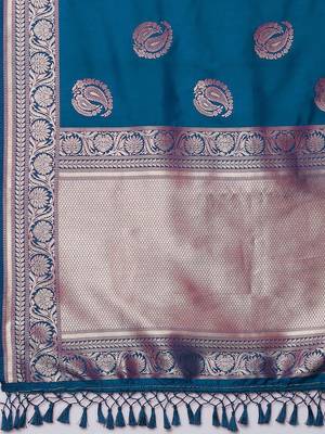 Blue ethnic motifs woven design zari banarasi saree 5