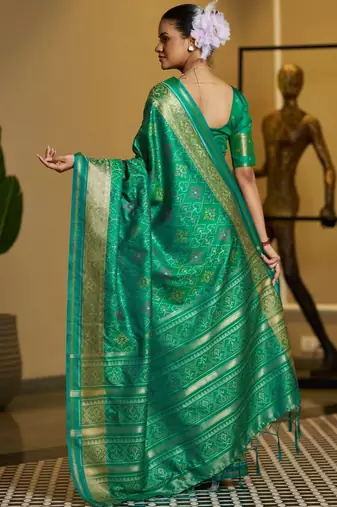 Green woven design zari silk blend designer patola saree