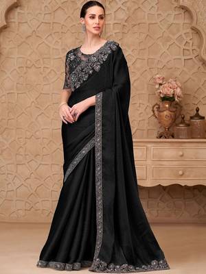 Black woven design zari poly georgette designer saree 1