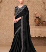 Black woven design zari poly georgette designer saree