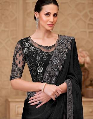 Black woven design zari poly georgette designer saree 2