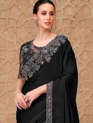 Black woven design zari poly georgette designer saree 3
