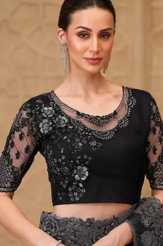 Black woven design zari poly georgette designer saree