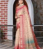 Cream floral saree