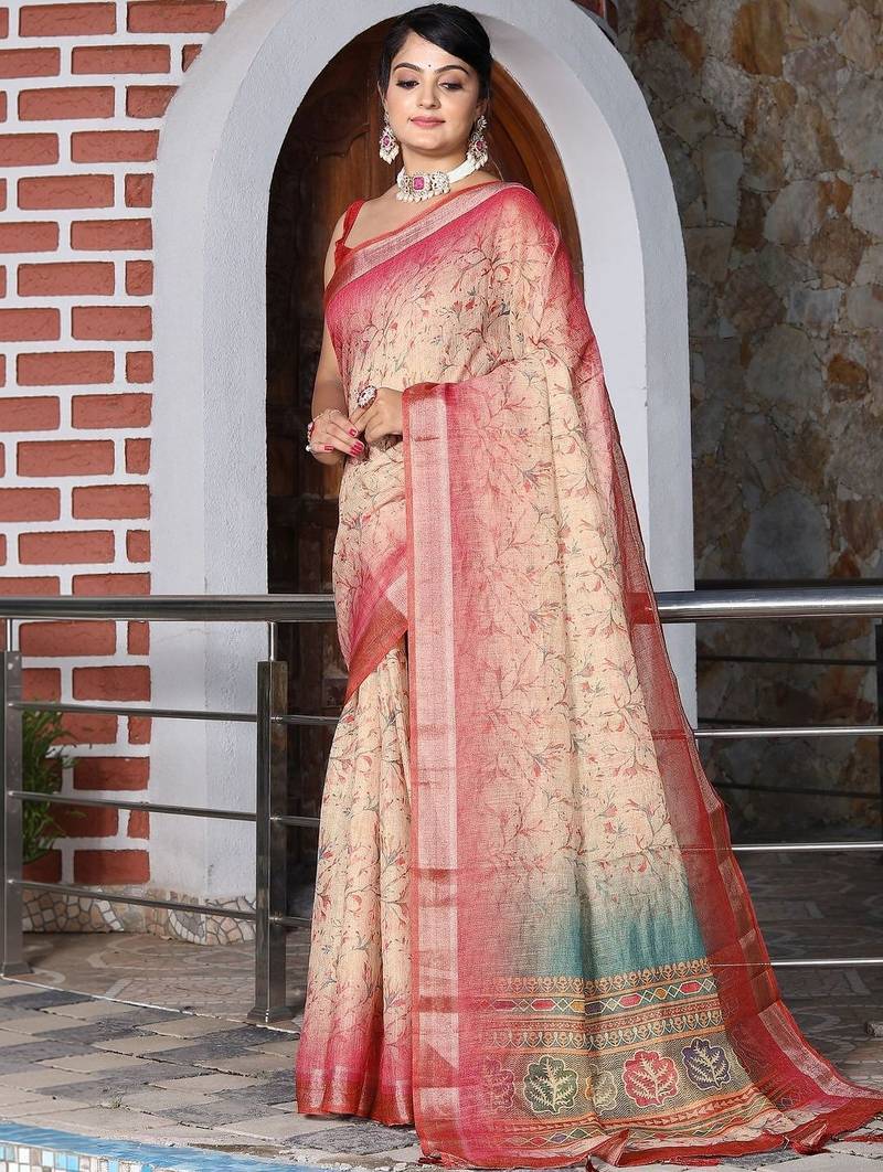 Cream floral saree