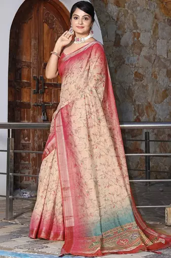 Cream floral saree
