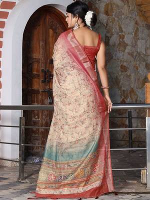 Cream floral saree 4