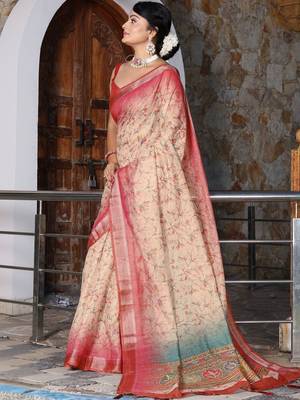Cream floral saree 5