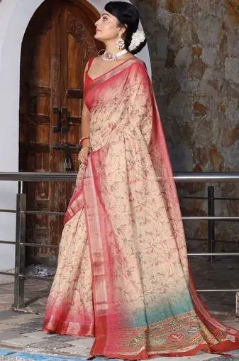 Cream floral saree
