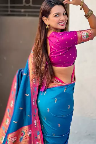 Blue ethnic motifs zari silk blend paithani saree