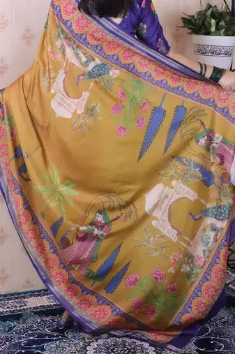 Mustard ethnic motifs silk blend handloom tussar saree