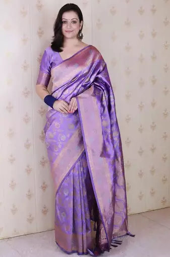 Lavender woven design zari silk blend banarasi saree