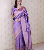 Lavender woven design zari silk blend banarasi saree