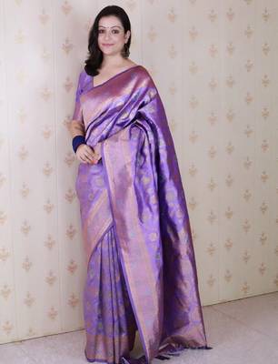 Lavender woven design zari silk blend banarasi saree 3