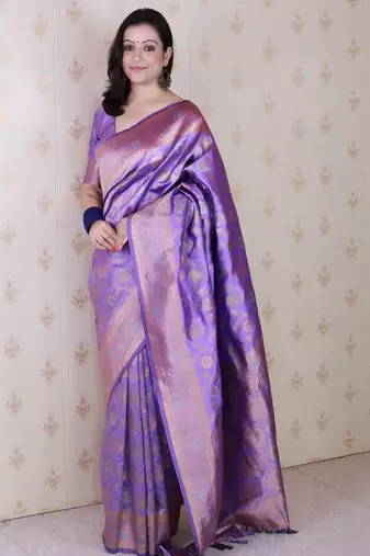 Lavender woven design zari silk blend banarasi saree