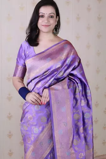 Lavender woven design zari silk blend banarasi saree