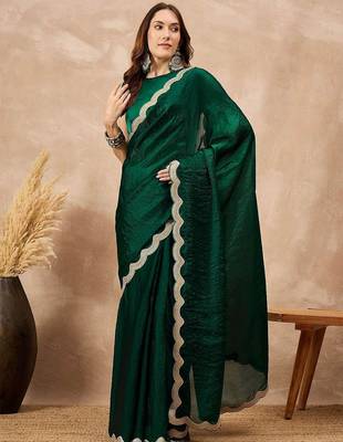 Green solid embellished gotta patti organza saree 1