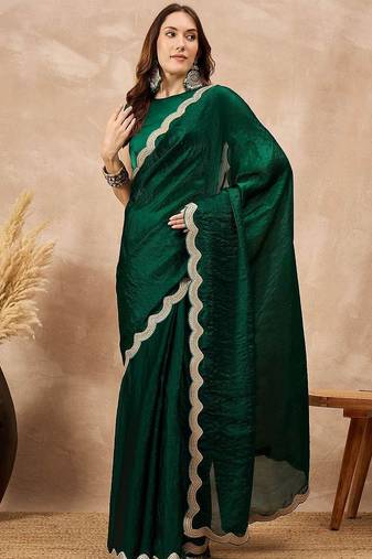 Green solid embellished gotta patti organza saree