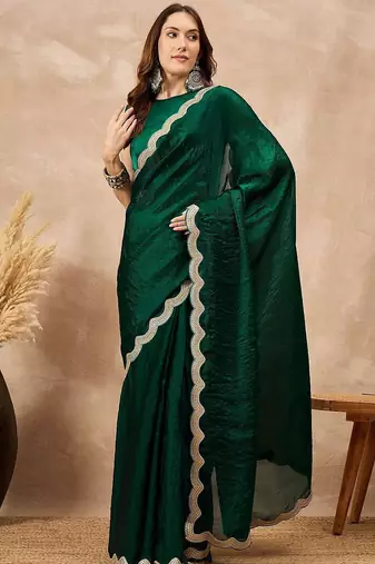 Green solid embellished gotta patti organza saree