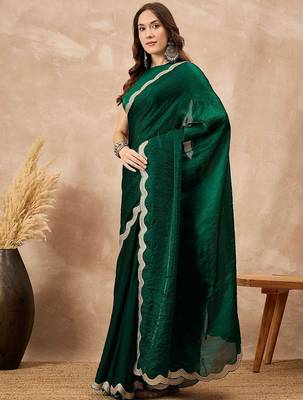 Green solid embellished gotta patti organza saree 2