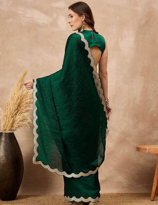 Green solid embellished gotta patti organza saree 3