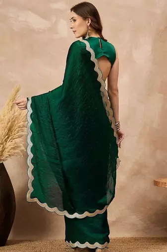 Green solid embellished gotta patti organza saree