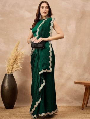 Green solid embellished gotta patti organza saree 4