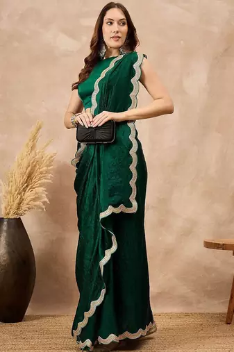 Green solid embellished gotta patti organza saree