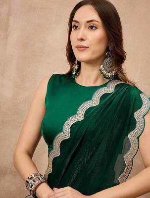 Green solid embellished gotta patti organza saree 5