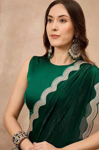 Green solid embellished gotta patti organza saree