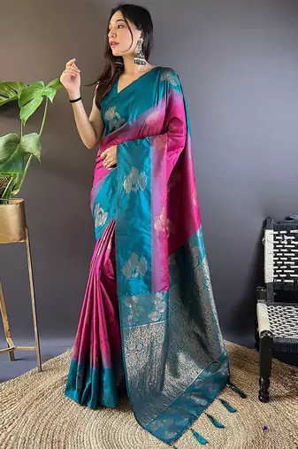 Pink woven design zari kanjeevaram saree