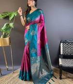 Pink woven design zari kanjeevaram saree
