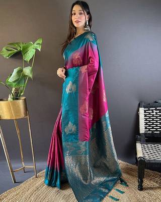 Pink woven design zari kanjeevaram saree 2