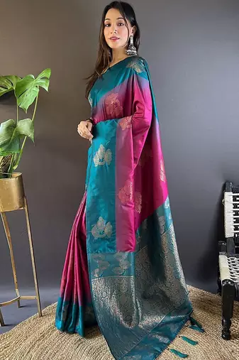 Pink woven design zari kanjeevaram saree