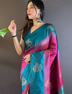Pink woven design zari kanjeevaram saree 4