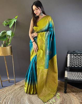Blue woven design zari kanjeevaram saree 1