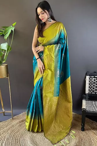 Blue woven design zari kanjeevaram saree