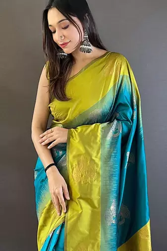 Blue woven design zari kanjeevaram saree