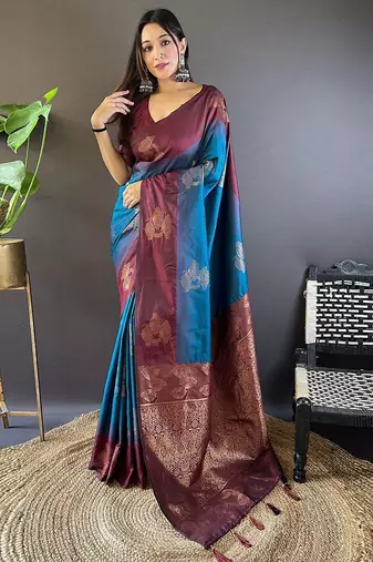 Blue woven design zari kanjeevaram saree