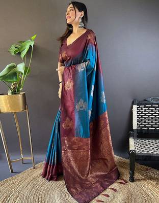 Blue woven design zari kanjeevaram saree 2