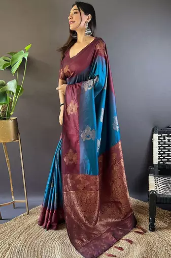Blue woven design zari kanjeevaram saree