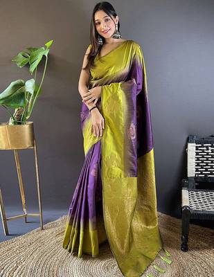 Purple woven design zari kanjeevaram saree 1