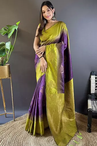 Purple woven design zari kanjeevaram saree