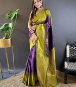 Purple woven design zari kanjeevaram saree