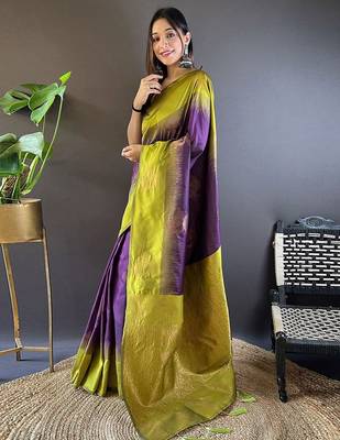 Purple woven design zari kanjeevaram saree 2
